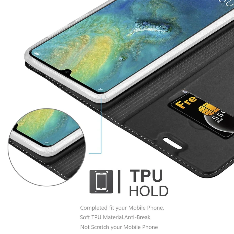 Cadorabo Hülle kompatibel mit Huawei MATE 20 Schutzhülle mit Magnetverschluss, Standfunktion und Kartenfach