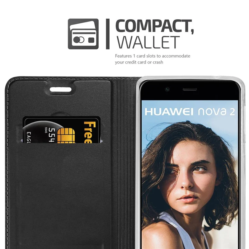 Cadorabo Hülle kompatibel mit Huawei NOVA 2 Schutzhülle mit Magnetverschluss, Standfunktion und Kartenfach