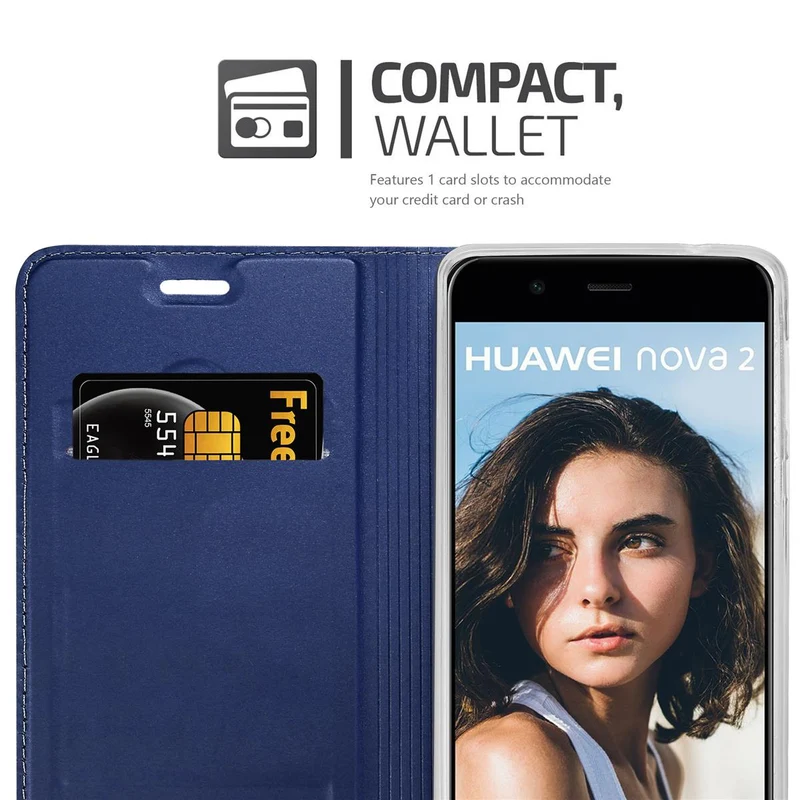 Cadorabo Hülle kompatibel mit Huawei NOVA 2 Schutzhülle mit Magnetverschluss, Standfunktion und Kartenfach