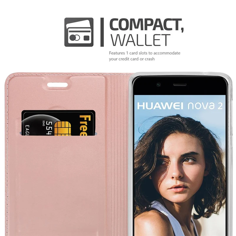 Cadorabo Hülle kompatibel mit Huawei NOVA 2 Schutzhülle mit Magnetverschluss, Standfunktion und Kartenfach