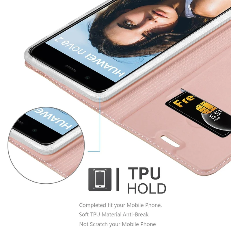 Cadorabo Hülle kompatibel mit Huawei NOVA 2 Schutzhülle mit Magnetverschluss, Standfunktion und Kartenfach
