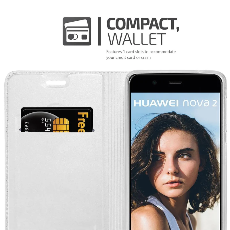 Cadorabo Hülle kompatibel mit Huawei NOVA 2 Schutzhülle mit Magnetverschluss, Standfunktion und Kartenfach