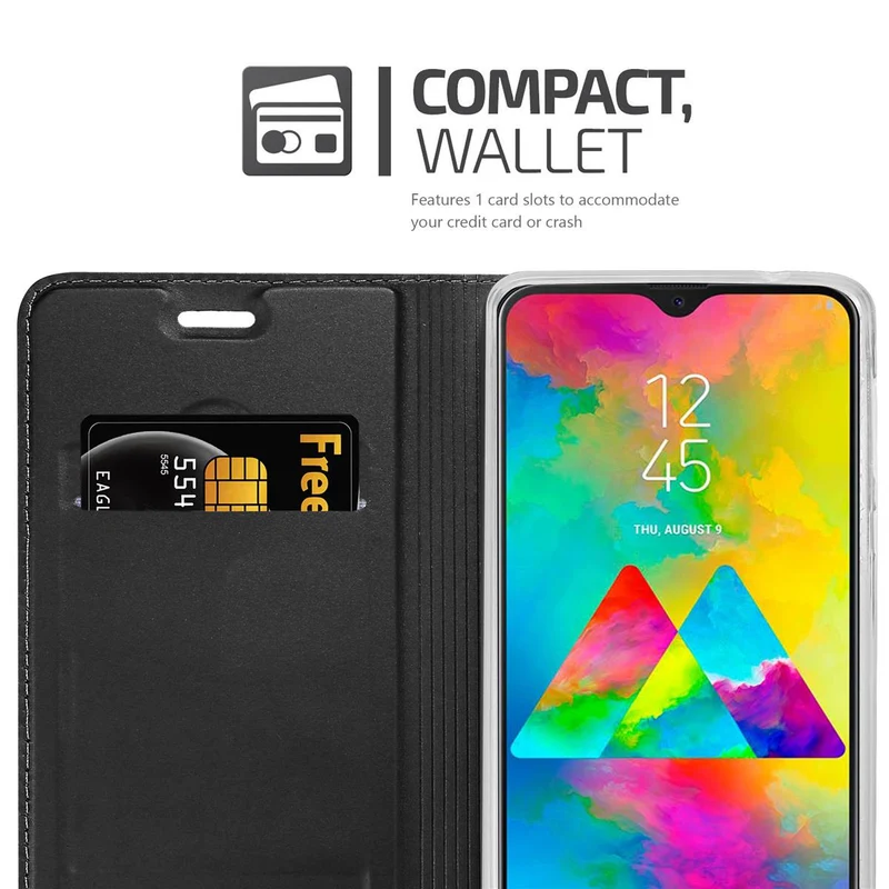 Cadorabo Hülle kompatibel mit Samsung Galaxy M20 Schutzhülle mit Magnetverschluss, Standfunktion und Kartenfach
