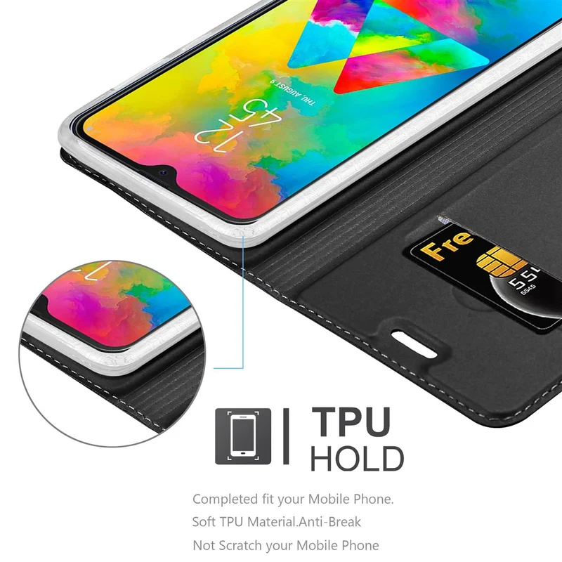 Cadorabo Hülle kompatibel mit Samsung Galaxy M20 Schutzhülle mit Magnetverschluss, Standfunktion und Kartenfach