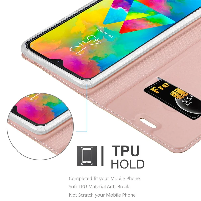 Cadorabo Hülle kompatibel mit Samsung Galaxy M20 Schutzhülle mit Magnetverschluss, Standfunktion und Kartenfach