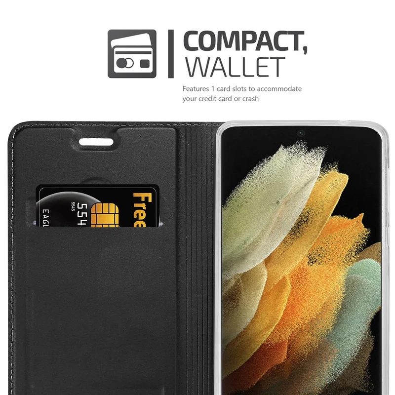 Cadorabo Hülle kompatibel mit Samsung Galaxy S21 ULTRA Schutzhülle mit Magnetverschluss, Standfunktion und Kartenfach