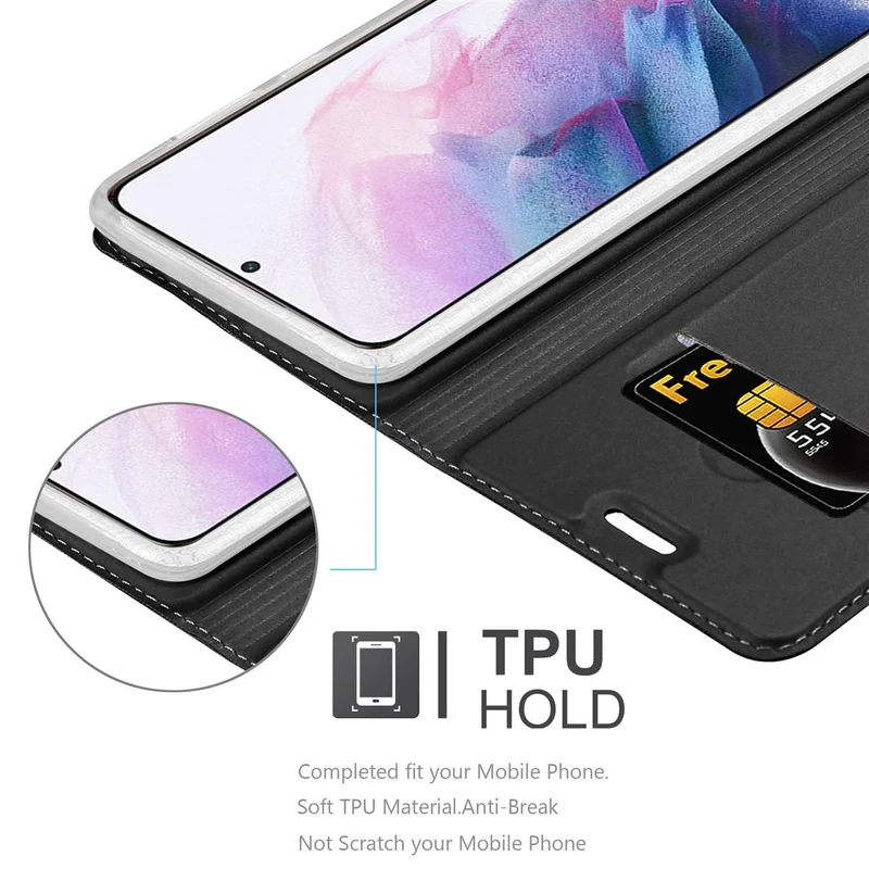 Cadorabo Hülle kompatibel mit Samsung Galaxy S21 PLUS Schutzhülle mit Magnetverschluss, Standfunktion und Kartenfach