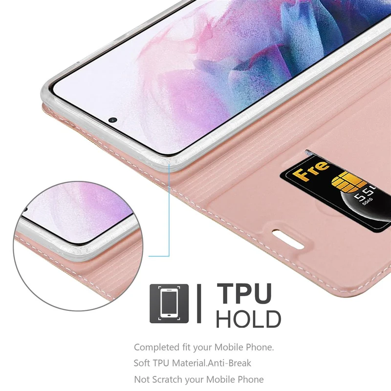 Cadorabo Hülle kompatibel mit Samsung Galaxy S21 PLUS Schutzhülle mit Magnetverschluss, Standfunktion und Kartenfach