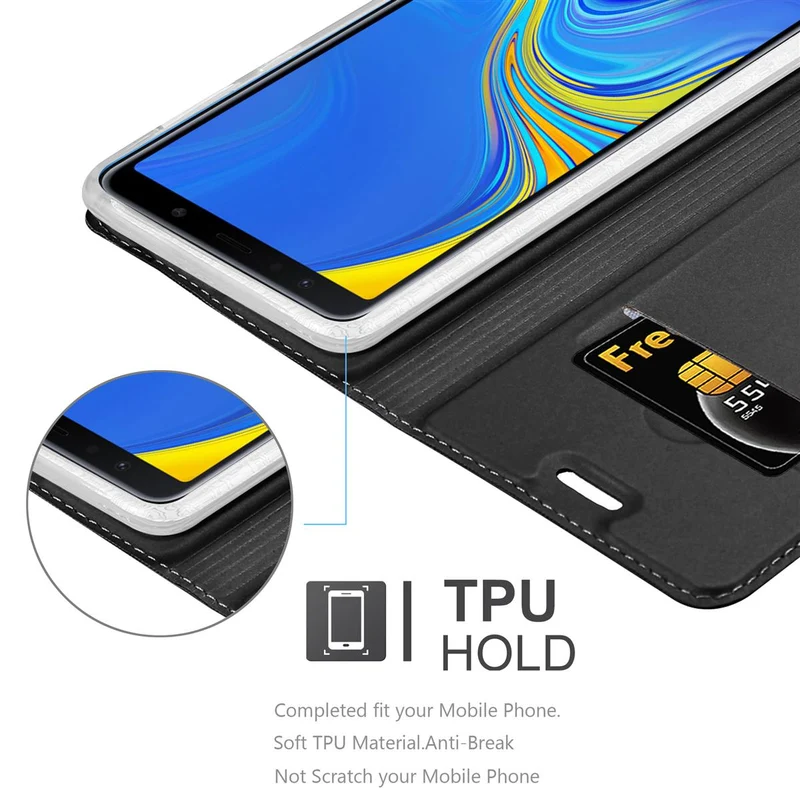 Cadorabo Hülle kompatibel mit Samsung Galaxy A7 2018 Schutzhülle mit Magnetverschluss, Standfunktion und Kartenfach