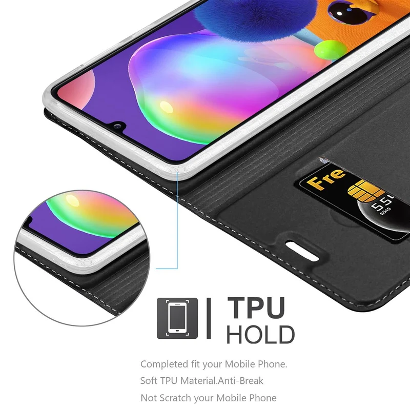 Cadorabo Hülle kompatibel mit Samsung Galaxy A31 Schutzhülle mit Magnetverschluss, Standfunktion und Kartenfach