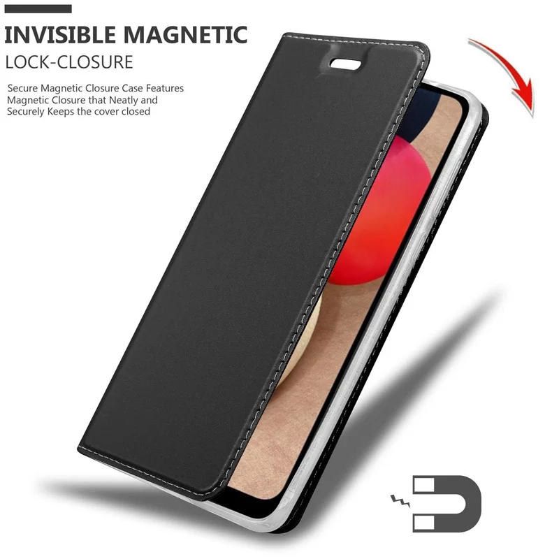 Cadorabo Hülle kompatibel mit Samsung Galaxy A02s Schutzhülle mit Magnetverschluss, Standfunktion und Kartenfach