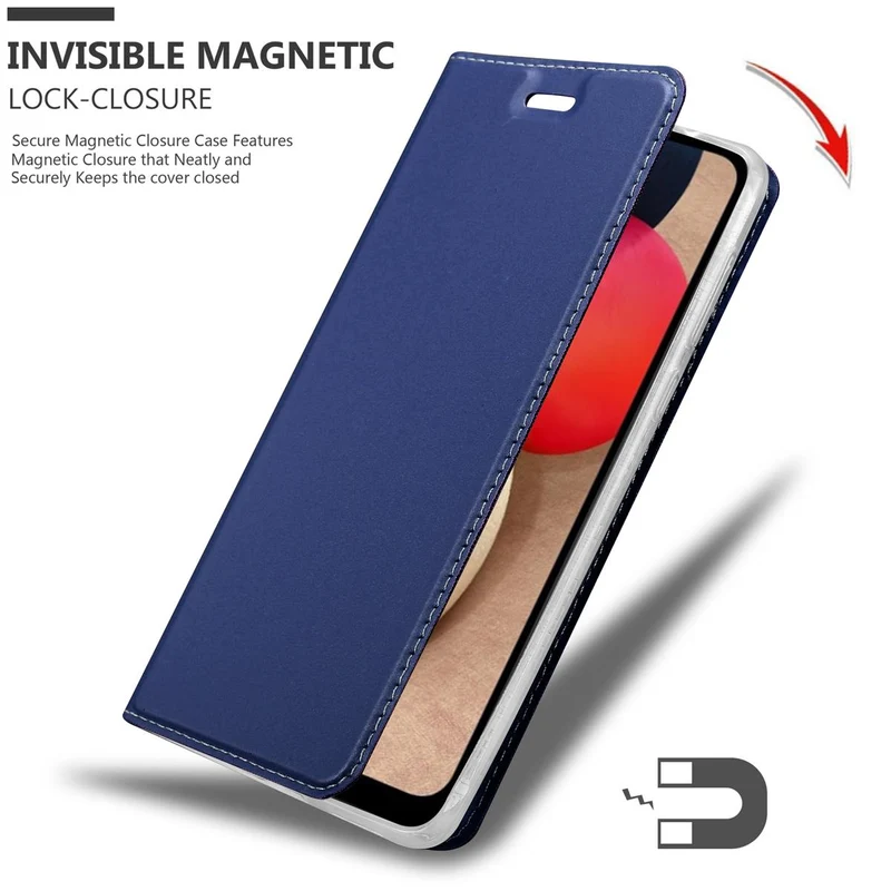 Cadorabo Hülle kompatibel mit Samsung Galaxy A02s Schutzhülle mit Magnetverschluss, Standfunktion und Kartenfach