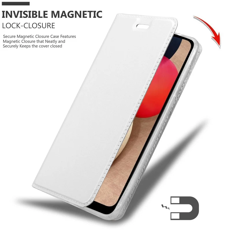 Cadorabo Hülle kompatibel mit Samsung Galaxy A02s Schutzhülle mit Magnetverschluss, Standfunktion und Kartenfach