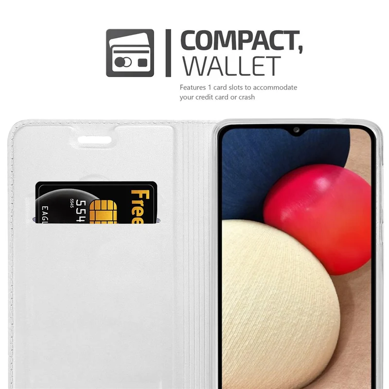 Cadorabo Hülle kompatibel mit Samsung Galaxy A02s Schutzhülle mit Magnetverschluss, Standfunktion und Kartenfach