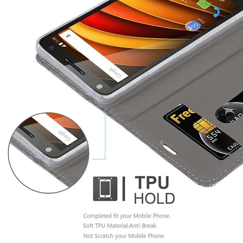 Cadorabo Hülle kompatibel mit Motorola MOTO X3 Schutzhülle mit Magnetverschluss, Standfunktion und Kartenfach