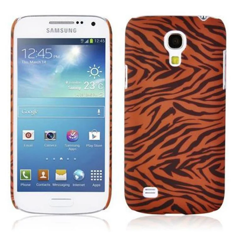 Cadorabo Hülle kompatibel mit Samsung Galaxy S4 MINI mit BROWN TIGER Aufdruck - Hard Case Schutzhülle im trendigen Design