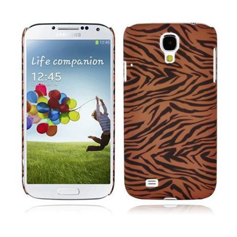 Cadorabo Hülle kompatibel mit Samsung Galaxy S4 mit BROWN TIGER Aufdruck - Hard Case Schutzhülle im trendigen Design