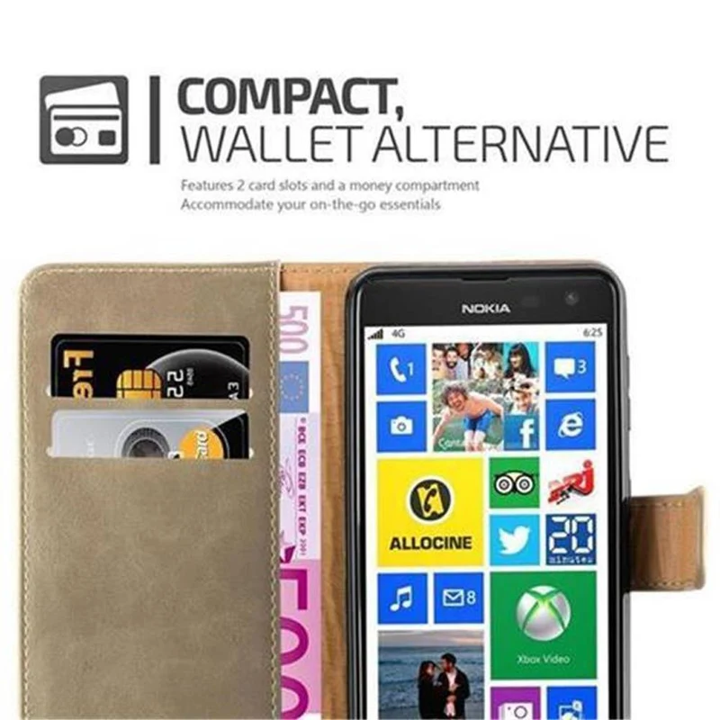 Cadorabo Hülle kompatibel mit Nokia Lumia 625 Schutzhülle mit Magnetverschluss, Standfunktion und Kartenfach