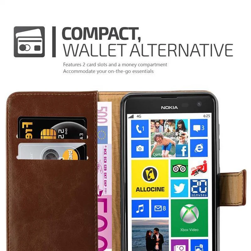 Cadorabo Hülle kompatibel mit Nokia Lumia 625 Schutzhülle mit Magnetverschluss, Standfunktion und Kartenfach
