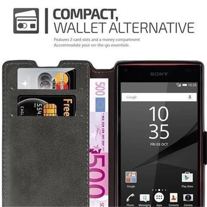 Cadorabo Hülle kompatibel mit Sony Xperia Z5 Schutzhülle mit Standfunktion und Kartenfach im Retro Design