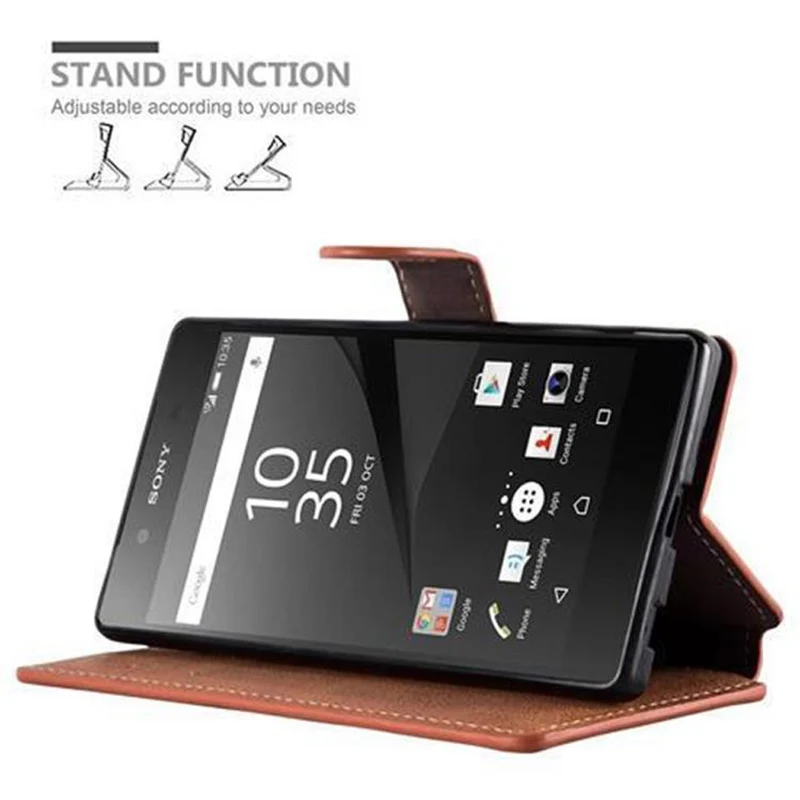 Cadorabo Hülle kompatibel mit Sony Xperia Z5 Schutzhülle mit Standfunktion und Kartenfach im Retro Design
