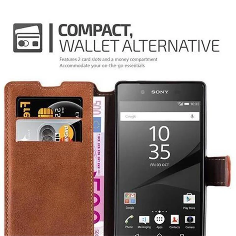 Cadorabo Hülle kompatibel mit Sony Xperia Z5 Schutzhülle mit Standfunktion und Kartenfach im Retro Design