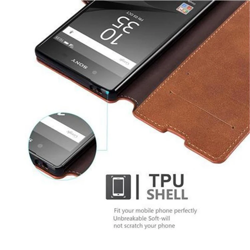 Cadorabo Hülle kompatibel mit Sony Xperia Z5 Schutzhülle mit Standfunktion und Kartenfach im Retro Design