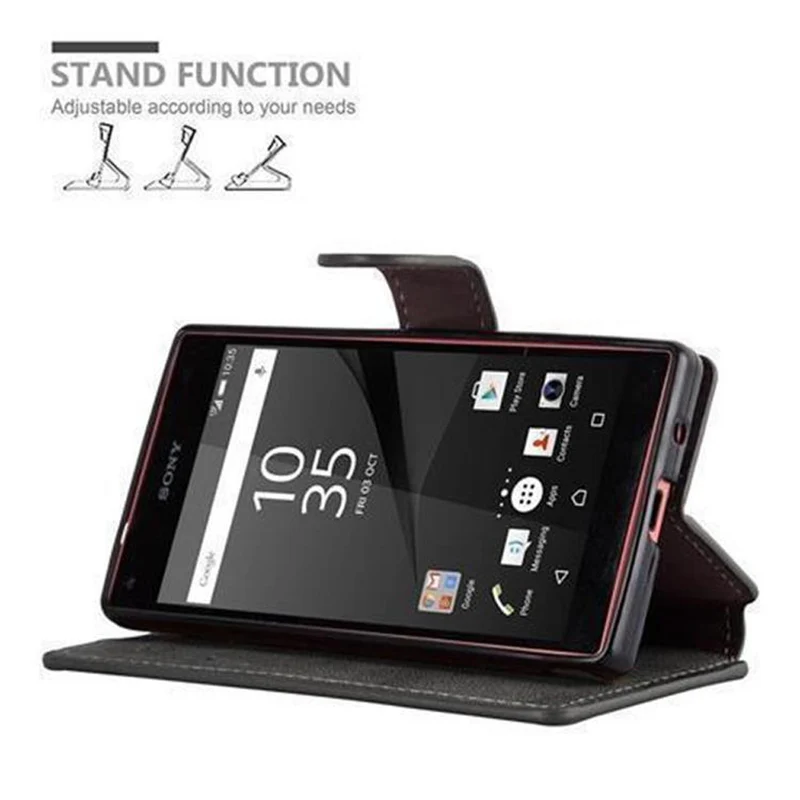 Cadorabo Hülle kompatibel mit Sony Xperia Z5 Schutzhülle mit Standfunktion und Kartenfach im Retro Design