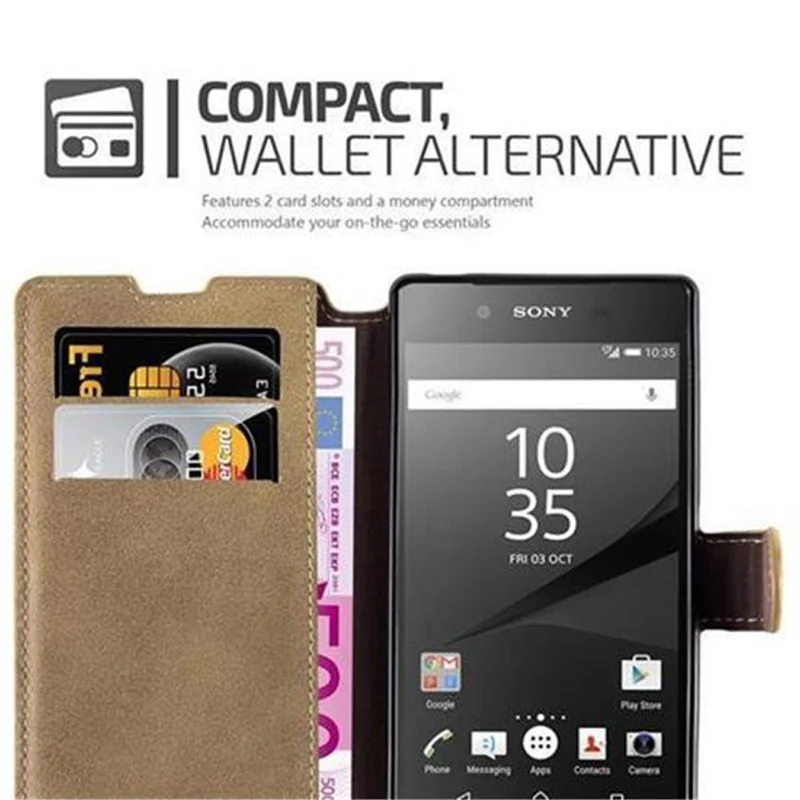 Cadorabo Hülle kompatibel mit Sony Xperia Z5 Schutzhülle mit Standfunktion und Kartenfach im Retro Design