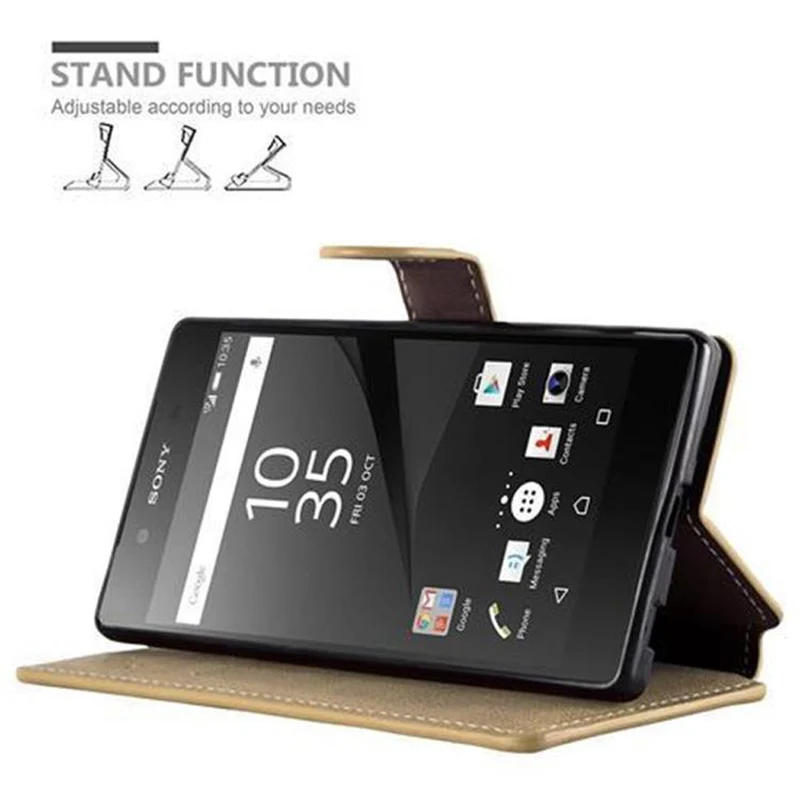 Cadorabo Hülle kompatibel mit Sony Xperia Z5 Schutzhülle mit Standfunktion und Kartenfach im Retro Design