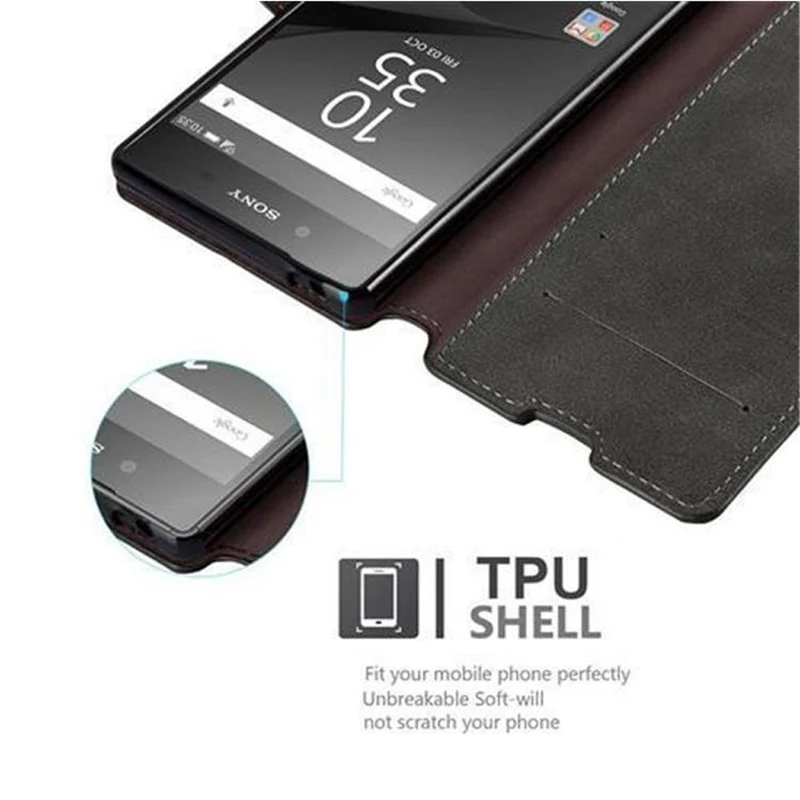 Cadorabo Hülle kompatibel mit Sony Xperia Z5 Schutzhülle mit Standfunktion und Kartenfach im Retro Design