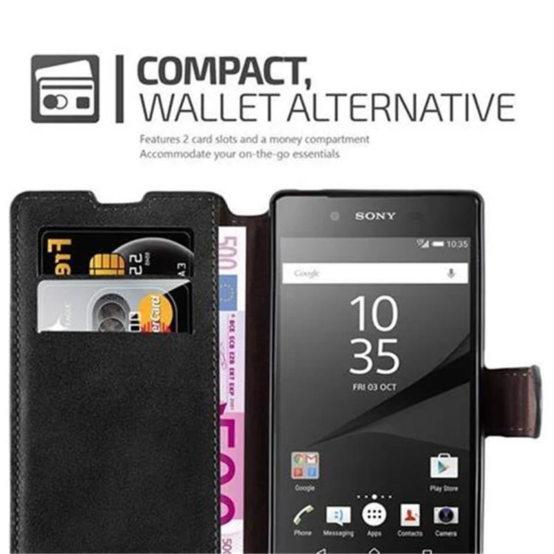Cadorabo Hülle kompatibel mit Sony Xperia Z5 Schutzhülle mit Standfunktion und Kartenfach im Retro Design