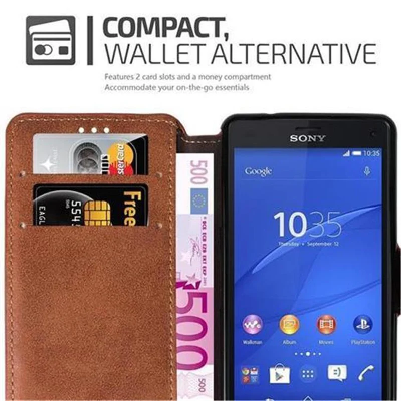 Cadorabo Hülle kompatibel mit Sony Xperia Z3 COMPACT Schutzhülle mit Standfunktion und Kartenfach im Retro Design