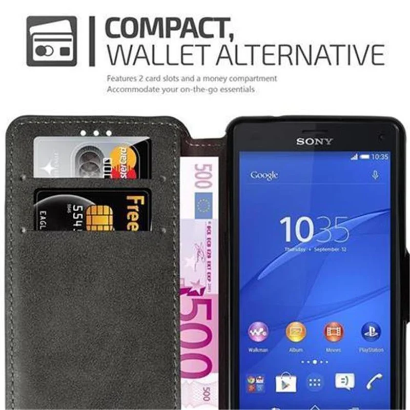 Cadorabo Hülle kompatibel mit Sony Xperia Z3 COMPACT Schutzhülle mit Standfunktion und Kartenfach im Retro Design
