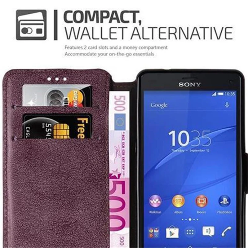 Cadorabo Hülle kompatibel mit Sony Xperia Z3 COMPACT Schutzhülle mit Standfunktion und Kartenfach im Retro Design