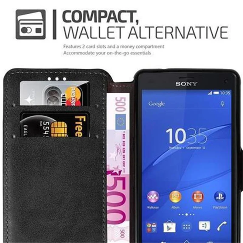 Cadorabo Hülle kompatibel mit Sony Xperia Z3 COMPACT Schutzhülle mit Standfunktion und Kartenfach im Retro Design