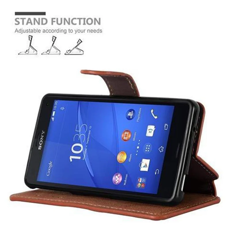 Cadorabo Hülle kompatibel mit Sony Xperia Z3 COMPACT Schutzhülle mit Standfunktion und Kartenfach im Retro Design