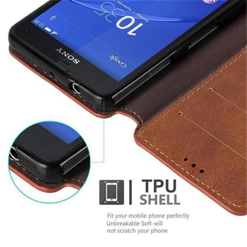 Cadorabo Hülle kompatibel mit Sony Xperia Z3 COMPACT Schutzhülle mit Standfunktion und Kartenfach im Retro Design