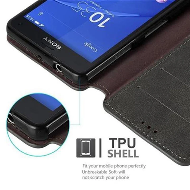 Cadorabo Hülle kompatibel mit Sony Xperia Z3 COMPACT Schutzhülle mit Standfunktion und Kartenfach im Retro Design