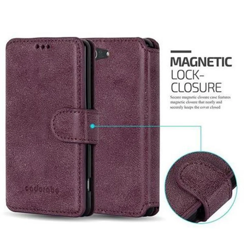 Cadorabo Hülle kompatibel mit Sony Xperia Z3 COMPACT Schutzhülle mit Standfunktion und Kartenfach im Retro Design
