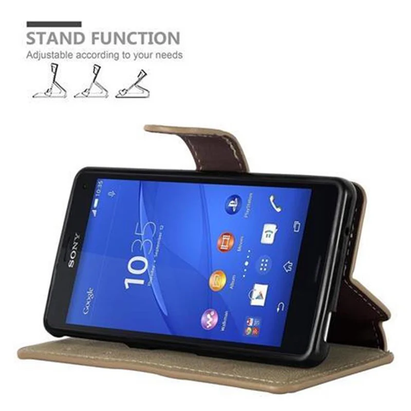 Cadorabo Hülle kompatibel mit Sony Xperia Z3 COMPACT Schutzhülle mit Standfunktion und Kartenfach im Retro Design