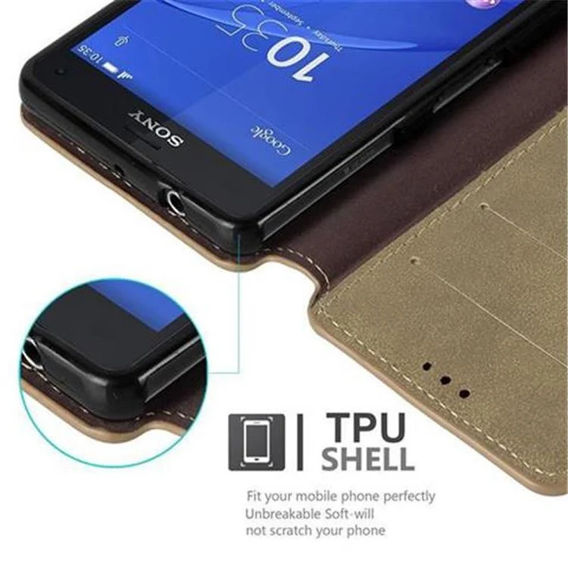 Cadorabo Hülle kompatibel mit Sony Xperia Z3 COMPACT Schutzhülle mit Standfunktion und Kartenfach im Retro Design