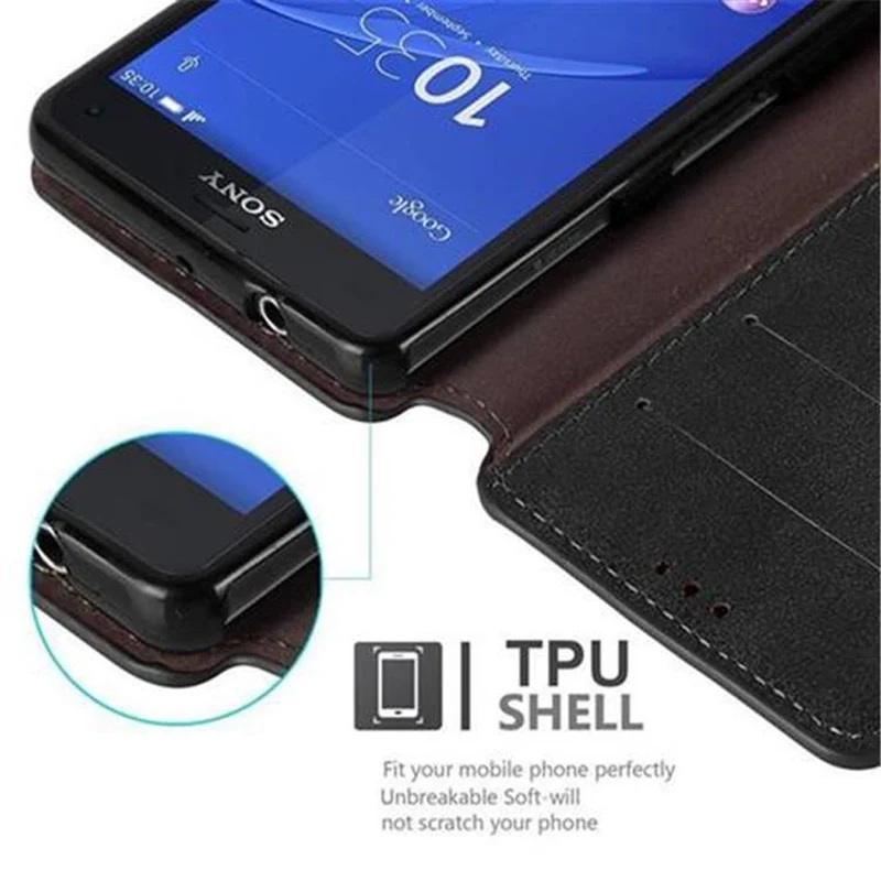 Cadorabo Hülle kompatibel mit Sony Xperia Z3 COMPACT Schutzhülle mit Standfunktion und Kartenfach im Retro Design