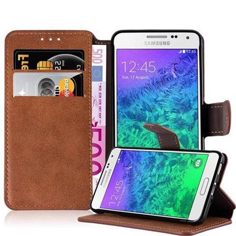 Cadorabo Hülle kompatibel mit Samsung Galaxy ALPHA Schutzhülle mit Standfunktion und Kartenfach im Retro Design