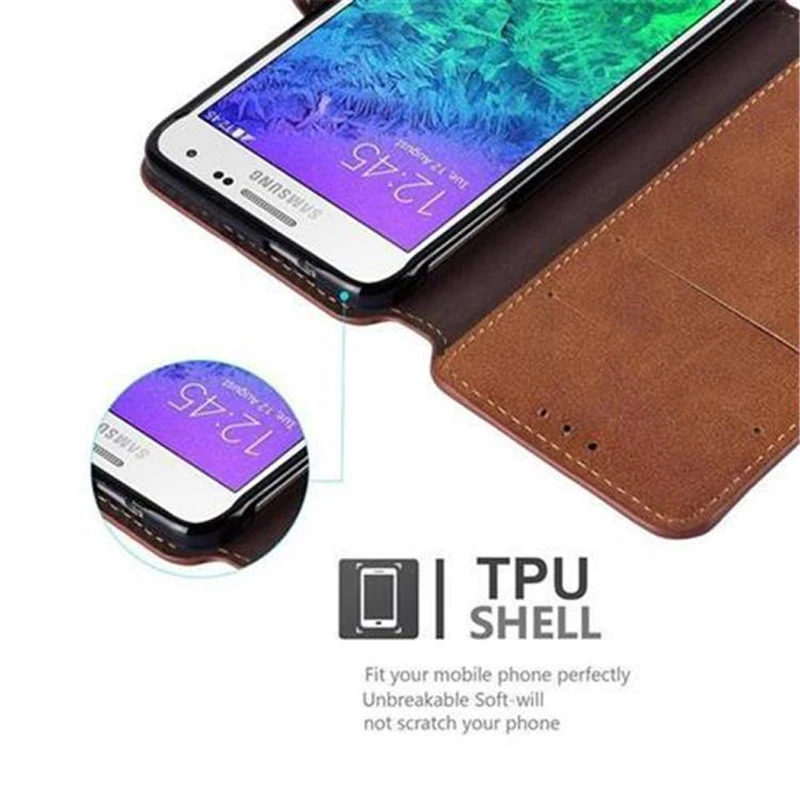 Cadorabo Hülle kompatibel mit Samsung Galaxy ALPHA Schutzhülle mit Standfunktion und Kartenfach im Retro Design