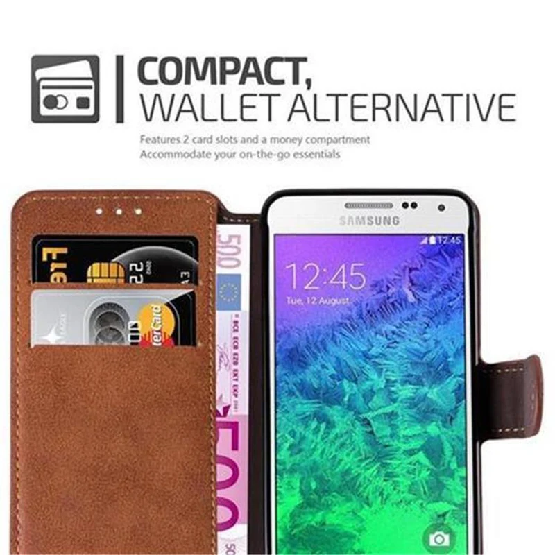 Cadorabo Hülle kompatibel mit Samsung Galaxy ALPHA Schutzhülle mit Standfunktion und Kartenfach im Retro Design