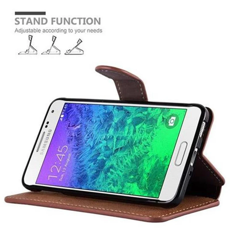 Cadorabo Hülle kompatibel mit Samsung Galaxy ALPHA Schutzhülle mit Standfunktion und Kartenfach im Retro Design