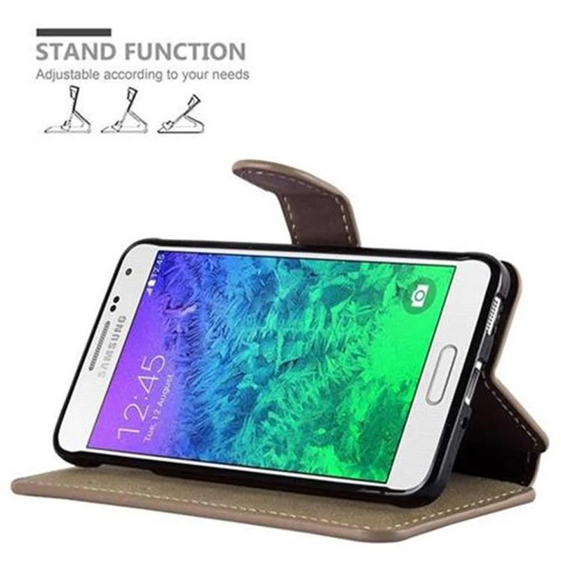 Cadorabo Hülle kompatibel mit Samsung Galaxy ALPHA Schutzhülle mit Standfunktion und Kartenfach im Retro Design