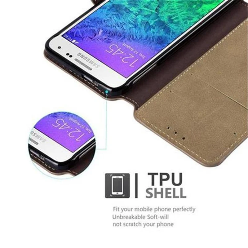 Cadorabo Hülle kompatibel mit Samsung Galaxy ALPHA Schutzhülle mit Standfunktion und Kartenfach im Retro Design