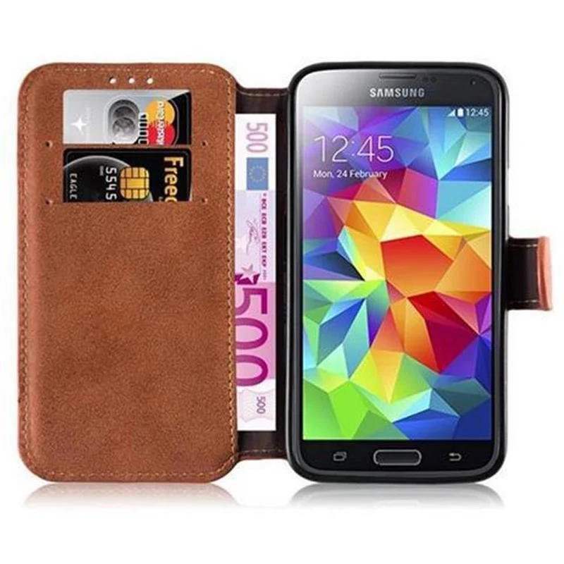 Cadorabo Hülle kompatibel mit Samsung Galaxy S5 / S5 NEO Schutzhülle mit Standfunktion und Kartenfach im Retro Design